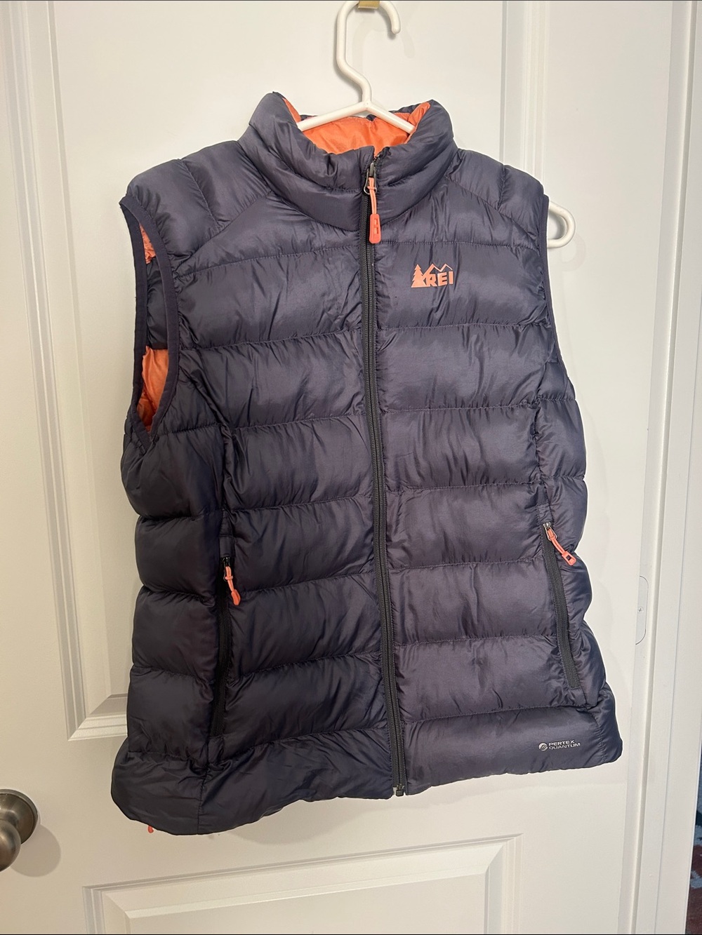 REI Navy Puffer Vest with Coral Accents